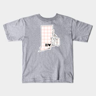 USA States: Rhode Island (pink plaid) Kids T-Shirt